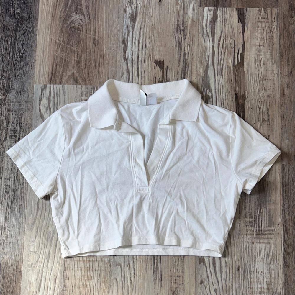 Cropped White Polo Shirt